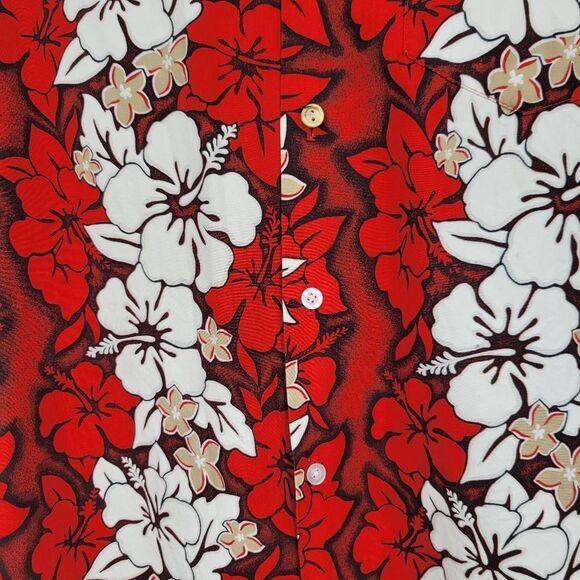 RJC Vintage Hawaiian Aloha Floral Red and White Men's Shirt Hibiscus - Picture 4 of 13